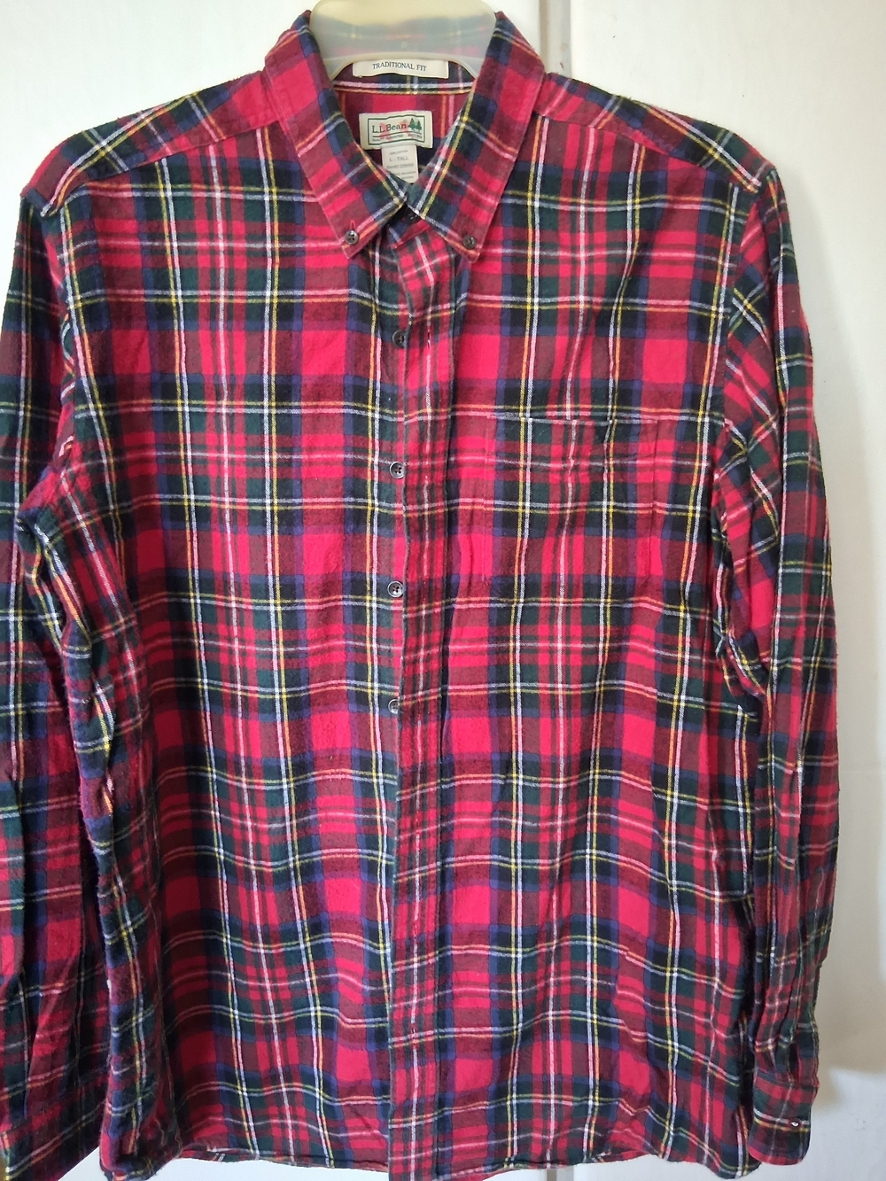 L.L. Bean Red and Navy Plaid Button-Up Shirt